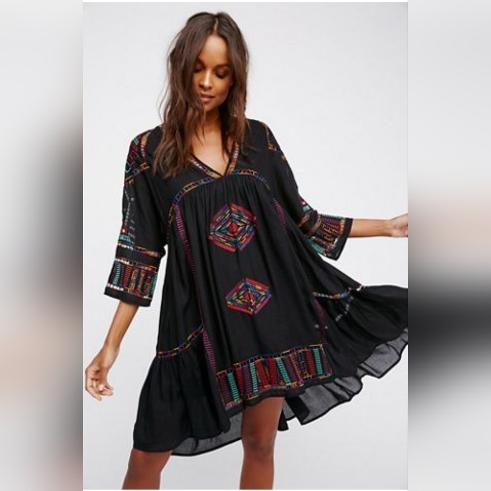 Free People Greenpoint Mini Dress Small Oversized Shapeless Whimsygoth Bohemian
